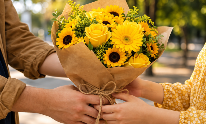 Ramo de flores amarillas por la tradición del 21 de septiembre