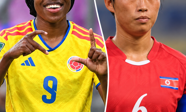 Jugadoras de Colombia y Corea del Norte durante el Mundial Femenino Sub-20.