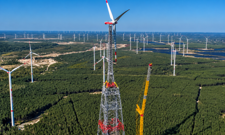 Turbina eólica más alta del mundo construida en Alemania, con una altura de 365 metros.