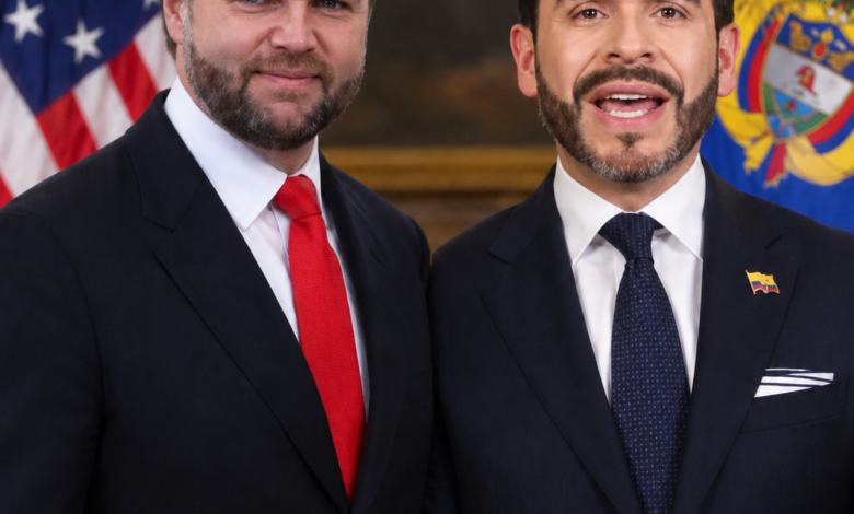 Posible visita de JD Vance a Colombia para reunirse con Abelardo De La Espriella. Título: JD Vance y Abelardo De La Espriella.